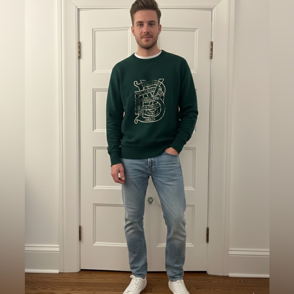 BURBERRY - Brit - Authentic Men’s Green Distressed Logo Sweatshirt size small - Picture 2 of 10